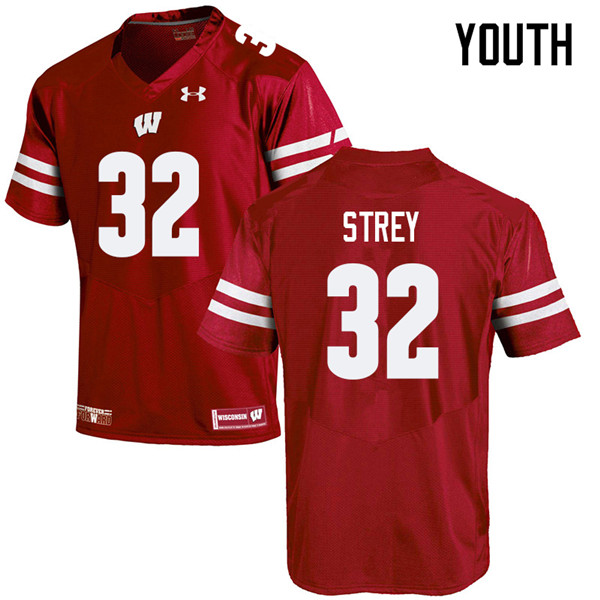 Youth #32 Marty Strey Wisconsin Badgers College Football Jerseys Sale-Red - Click Image to Close